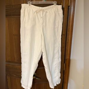 Orvis white Linen Pants with Drawstring fully lined pockets large like new